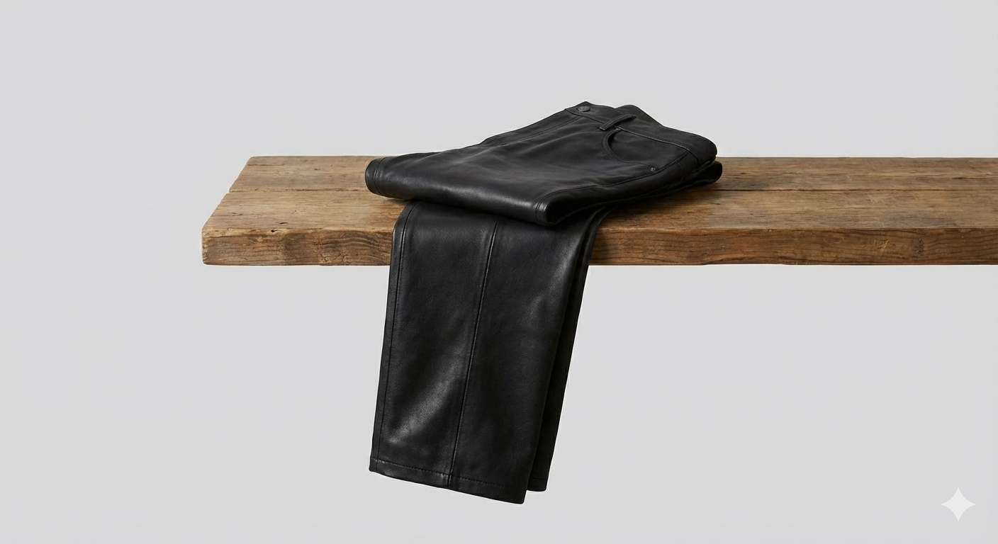 Pantalon en Cuir Noir Coupe Droite