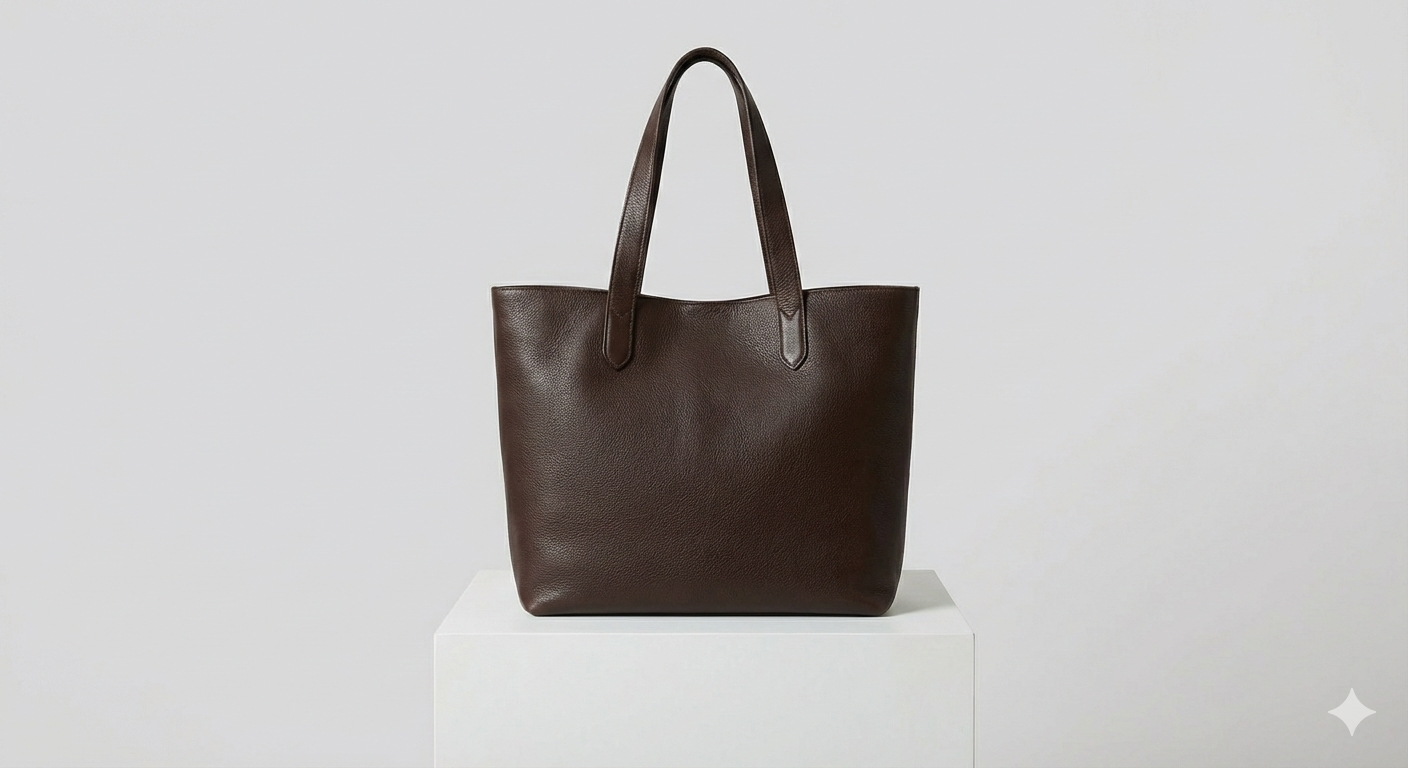 Grand Sac Cabas en Cuir Grainé Marron Foncé