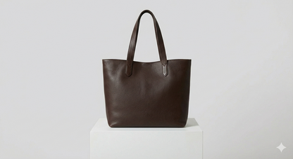 Grand Sac Cabas en Cuir Grainé Marron Foncé