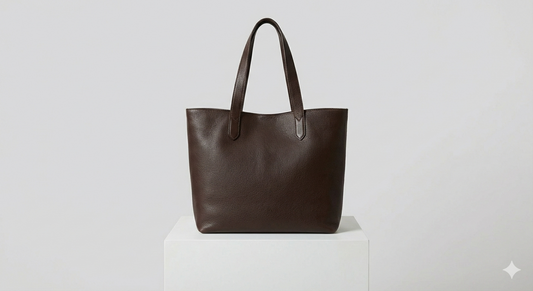 Grand Sac Cabas en Cuir Grainé Marron Foncé