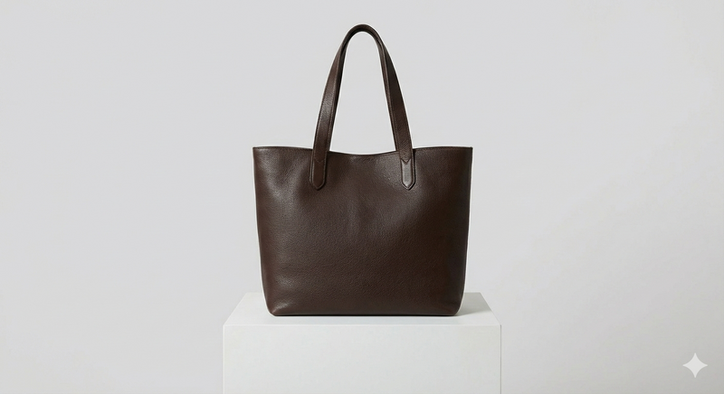 Grand Sac Cabas en Cuir Grainé Marron Foncé