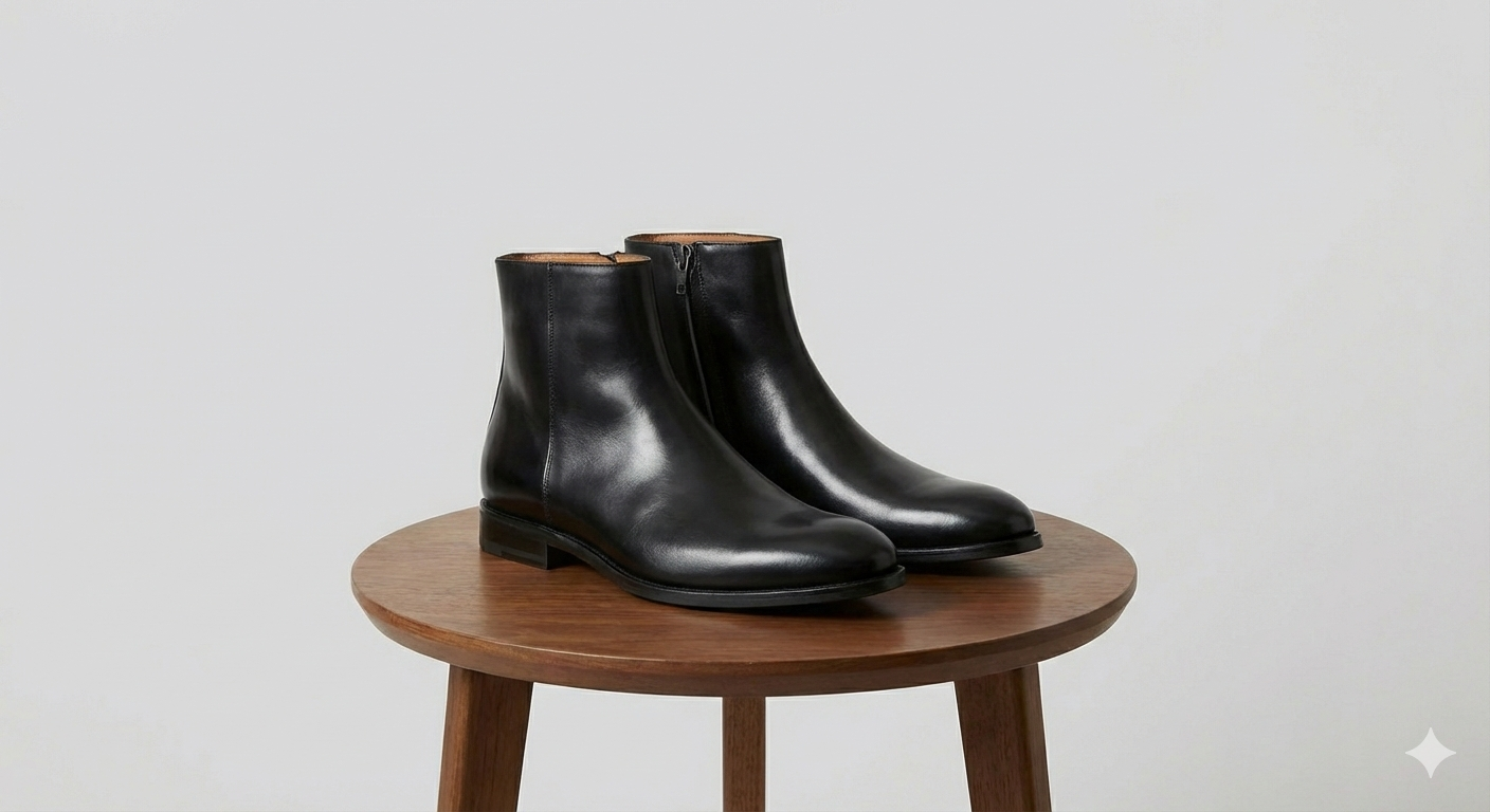 Bottines Chelsea Zippées en Cuir Noir Poli
