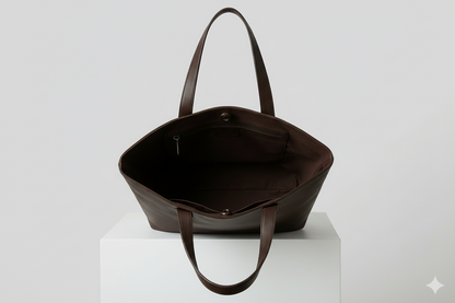 Grand Sac Cabas en Cuir Grainé Marron Foncé